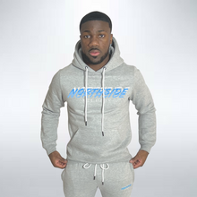 Load image into Gallery viewer, Grey NS triple blue Hoodie
